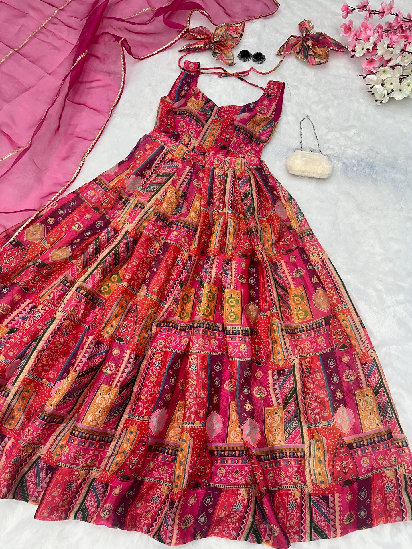 Anarkali Gown  pure Jimmy organza silk digital printed padded gown